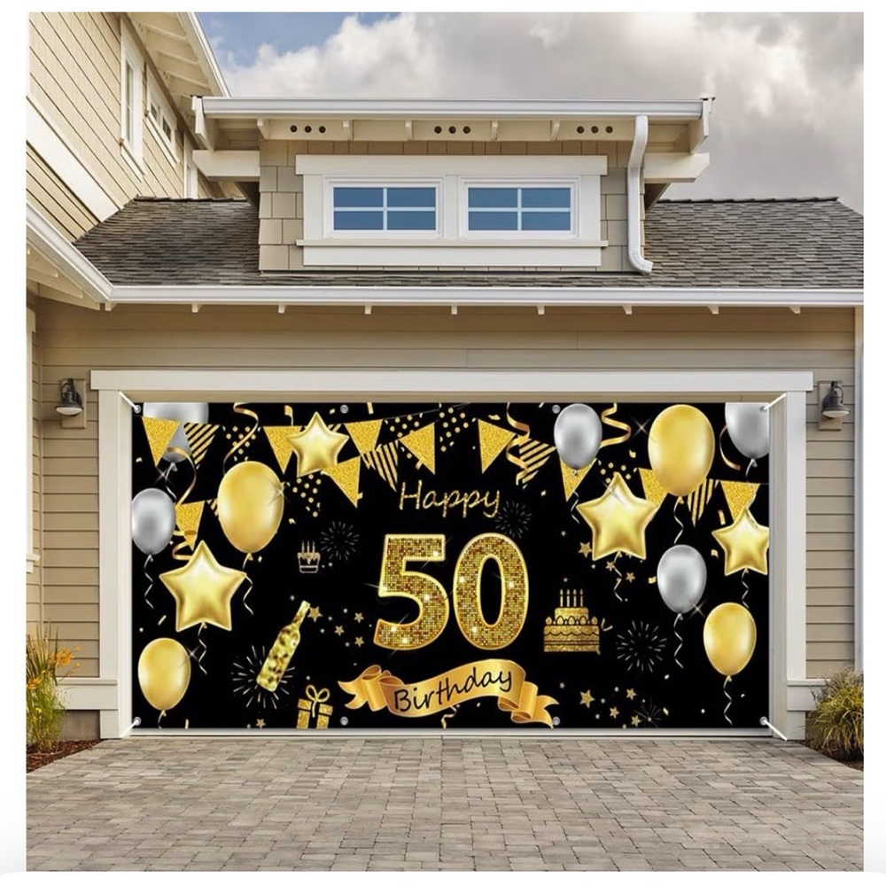 Happy 50th Birthday Garage Door cover,6 x13,Large Black Golden 50th Birthday